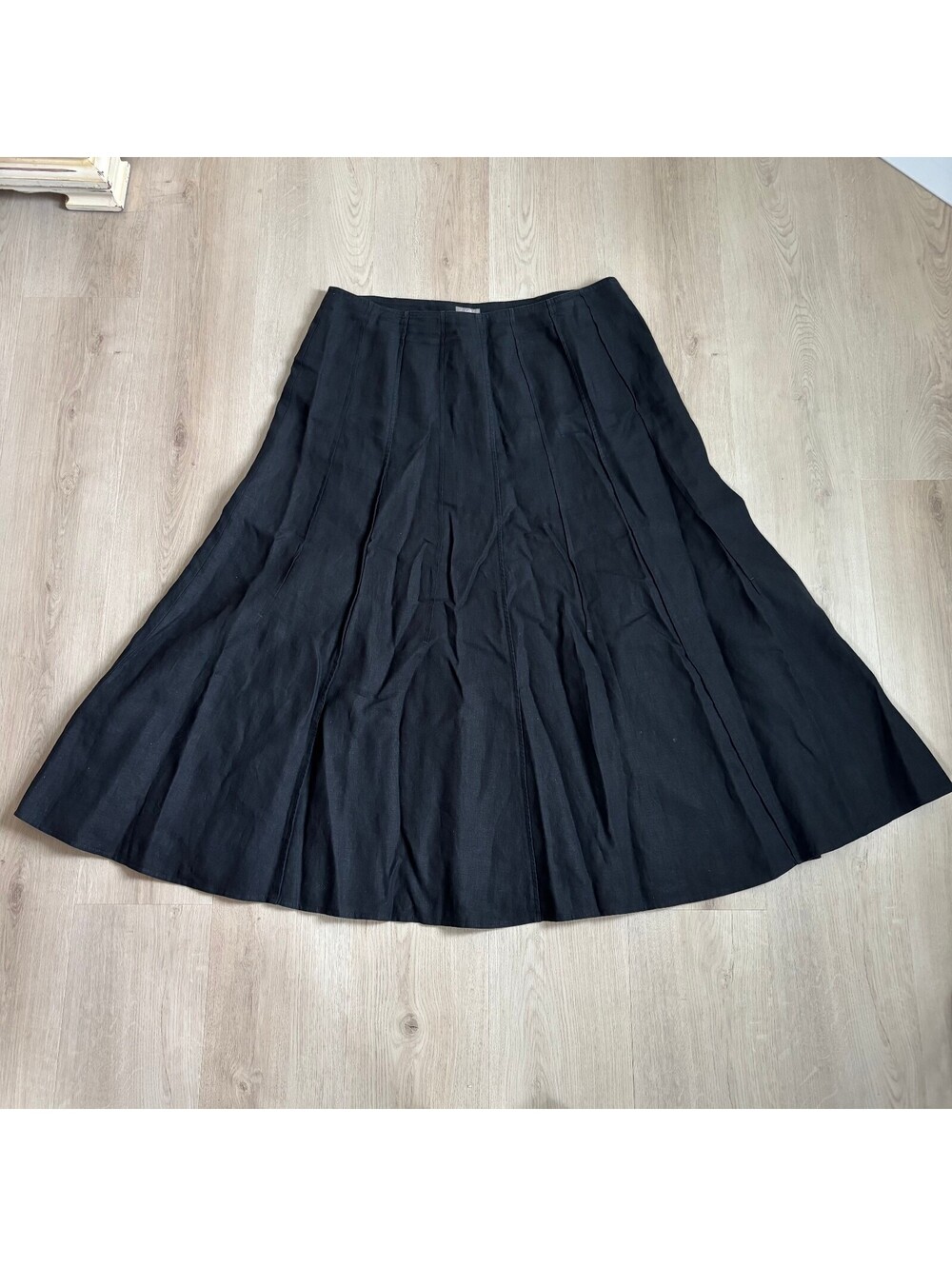 J. Jill EUC Women's Black 100% Linen Full A-Line Mid Skirt Size 14